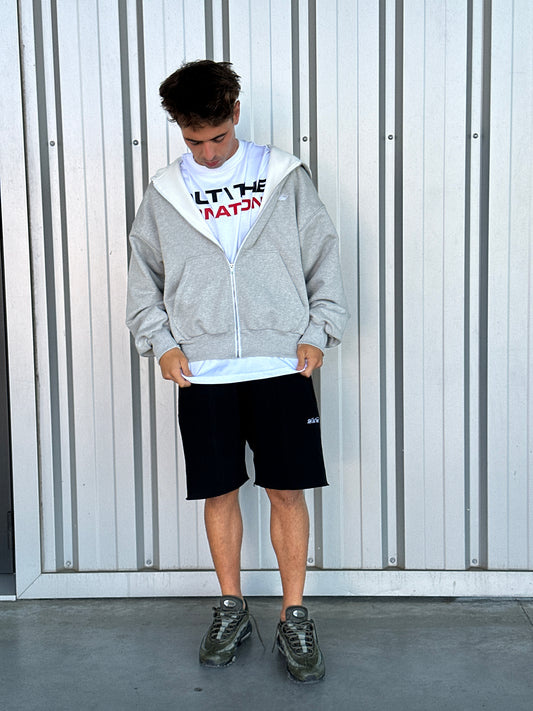 Denim Back Logo Zip-Up [Heather Grey]